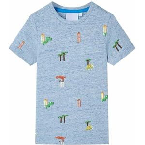 Kindershirt 128 gemêleerd blauw, kinderkleding, meisjeskleding, leuke kinderkleding, jongenskleding, hippe kinderkleding, stoere kinderkleding