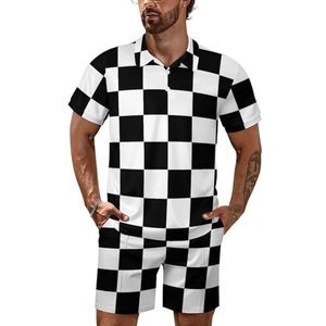 Wit Zwart Geruit Poloshirt Set Korte Mouw Trainingspak Set Casual Strand Shirts Shorts Outfit 5XL