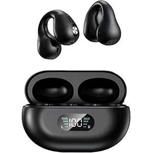 Bluetooth-oordopjes Beengeleidingskoptelefoon, Open-oorkoptelefoon met Intelligent Digitaal Display, Draadloze Oorclips, Ergonomische Lichtgewicht Draadloze Oordopjes voor Sporttrainingen(Zwart)