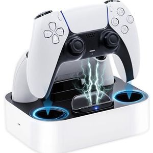 Mcbazel Controller laadstation voor PS5, dubbele oplader, bescherming tegen oververhitting, drievoudige bescherming met led-display voor PlayStation 5 DualSense controller, wit