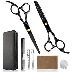 Haar Snijden Schaar Professionele Thuis Kapper/Salon Dunner Scharen Kit met Kam en Case voor Mannen/Vrouwen (Zwart)