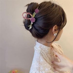 Grote haarklauwclips, Koreaanse roze roos haarklauw Vrouwen haarspeld Grijp haarclip Groot meisje elegante krabhaai Clip hoofdtooi 4 (Color : 2)