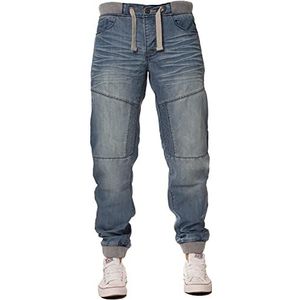 Enzo Nieuwe Mens Cuffed Denim Joggers Jeans Zwarte Mode Alle Grote Koning Maten, Licht steenwassing, 30W / 32L