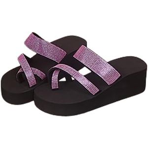 Glanzende Flip-flops Met Strass-sandalen For Dames 2024 Zomer Nieuwe Slippers Platform Wedge Slippers EVA Slippers Vrije Tijd Strandschoenen Met Clip-toe (Color : Pink, Size : 42 EU)