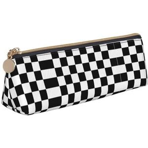 UVBDF Zwart en wit geruite etui draagbare briefpapier grote capaciteit etui cosmetische organizer tas, Wit, Eén maat, Make-Up Pouch