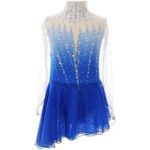 Kunstschaatsenwedstrijd Jurken Voor Vrouwen Gradiënt Girls Dance Prestatie Clothing Lange Mouw Ritmische Gymnastiek Tape Handgemaakte Strass,Blauw,11_13Years