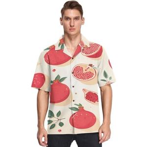 KAAVIYO Rode Granaatappel Fruit Shirts voor Mannen Korte Mouw Button Down Hawaiiaanse Shirt voor Zomer Strand, Patroon, L