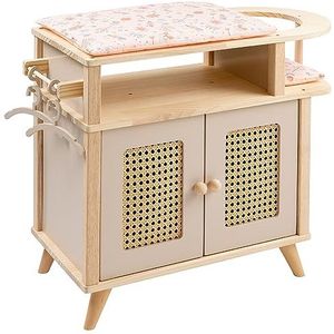 howa Poppencommode poppenkast van hout miniflowers poppenmeubel met poppenzitje, kussen, 2 kleerhangers 2760