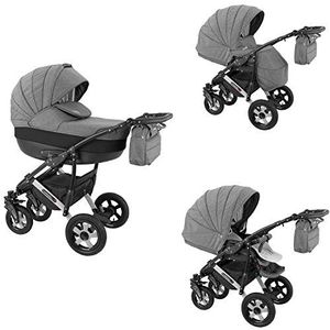 Kinderwagen Pram 2in1 3in1 Isofix Autostoel Pushchair Sev door ChillyKids 3in1 with baby seat Black and Grey XSE-8