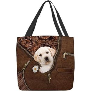 177 Hobo Tas Labradoodle Holding Daisy Bloem Lederen Patroon Dames Handtas Lichtgewicht Kunst Tas Gepersonaliseerde Tote Boodschappen Boek Tas Voor Vakantie, Yoga, Vrouwen, 15X50X40cm, Draagtas191,