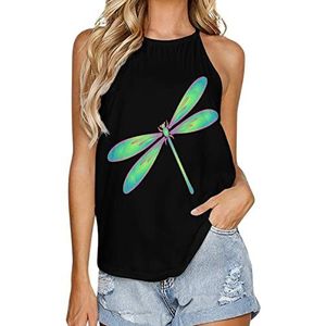 Dragonfly Tanktop voor dames, zomer, mouwloos, T-shirts, halter, casual vest, blouse, print, T-shirt, L