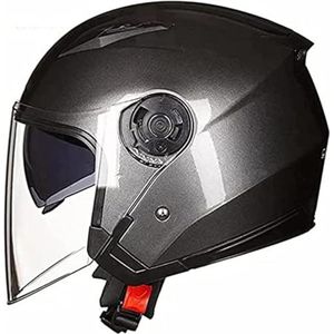 Motorfiets 3/4 Helm Retro Motorhelm Crashhelm DOT/ECE Getest Motorfiets Crashhelm met Dubbel Vizier Jethelm voor Scooter Cruiser Bromfiets voor Mannen Vrouwen C,M=54-55CM
