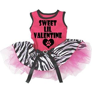 Petitebelle Sweet Lil Valentine Hot Roze Shirt Zebra Tutu Puppy Hond Jurk, Medium, roze