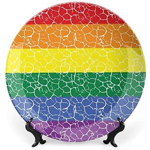 Pride LGBT Vlag Bone China Plaat met Stand Ronde Decoratieve Plaat Vintage Thuis Wobble Plaat