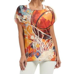 Doodle Cool Basketbal dames korte vleermuismouwen shirt ronde hals T-shirts losse tops voor meisjes, Patroon, L