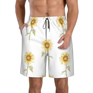 FRGMNT Blauw Beige Streep Print Heren Sneldrogende Zwemshorts Strand Korte Board Spa Trunks Elastische Gym Shorts Surfen Korte, Bloeiende zonnebloem, XXL