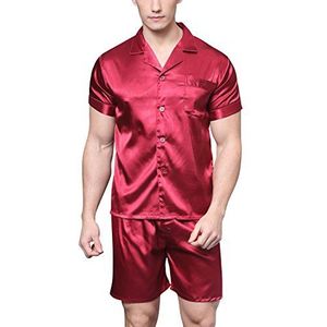 Satijnen pyjamaset met korte mouwen voor heren, Bordeaux, M