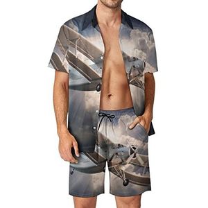 Retro Stijl Tweedekker Hawaiiaanse Sets voor Mannen Button Down Korte Mouw Trainingspak Strand Outfits XL