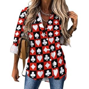 Poker Card Plaid Vrouwen Blouses Hawaiiaanse Button Down Womens Tops Lange Mouw Shirts Tees S