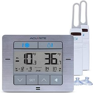 ACURITE Digitale draadloze koel- en vriesthermometer met alarm en max.min-temperatuur voor thuis en restaurants (00515M), roestvrijstalen afwerking, 10,8 x 9,5 cm