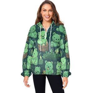 KAAVIYO Schattige beer groene cartoon patronen pluizige jas pullover hoodie capuchon zakken fuzzy fleece sweatshirt ronde hals truien hoodies voor meisjes vrouwen, Patroon, S