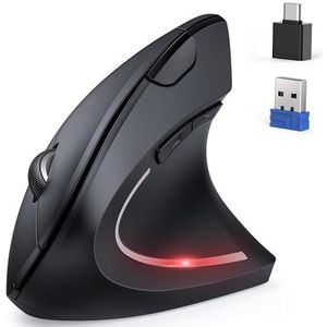 TECKNET Ergonomische muis met jiggler, draadloze Bluetooth verticale muis (BT 5.0/3.0 & 2.4G) met USB-C adapters, 4800 dpi, optische stille muis voor laptop/PC/Mac/tablet/iPad (Win/Android/iOS), 6