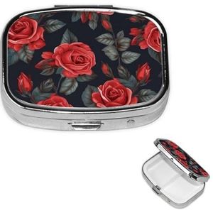 Pillendoos 3 compartimenten vierkant klein pillendoosje reizen pillendoos voor portemonnee zak mooie rode roos bloemen metalen medicijnorganisator draagbare pillenhouder om vitaminen