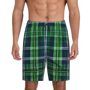 Heren Blauw Schotse Tartan Print Lounge Shorts Pyjama Bottoms Nachtkleding Shorts Kerst Shorts Losse Sportbroek, Zwart, XXL
