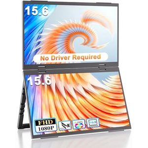 COOLHOOD Draagbare dual-monitor met 15,6 inch (39,6 cm), dubbel beeldscherm met VESA-gaten, kijkhoek/verstelbare standaard voor pc, laptop (Mac Wins)