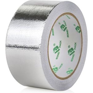 BOMEI PACK Met netversterkte aluminium plakband, 50 mm x 20 m, zelfklevend aluminium plakband, aluminium tape, waterdicht en hittebestendig tape voor het verzegelen, repareren en isoleren