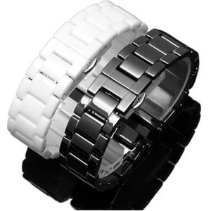 LUGEMA 14mm 16mm 18mm 20mm 22mm Zilver Depolyment Horloge Gesp En Witte Keramiek Horlogebanden Mannen Vrouwen Band Armbanden (Color : White, Size : 14mm)