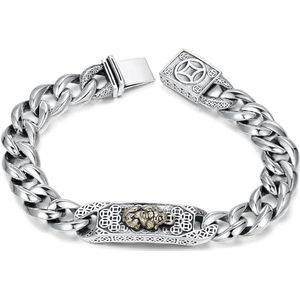 Mode Retro Armband, Nieuwe Zilveren Eenvoudige Paard Zweep Ketting Lichaamsgeld Dappere Herenarmband Persoonlijkheid Populaire Retro Armband Sieraden accessoires (Color : Silver_18cm)