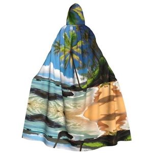 FRESQA Tropische palmboom Hawaii Beach Unisex Hooded Lange Polyester Cape, Cosplay Kostuums Kerstfeest Vampieren Mantel