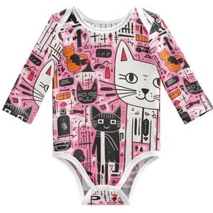 KAAVIYO Doodle Art schattige kat baby body lange mouwen katoen bodysuit voor neutrale pasgeborenen 3-24 maanden, Patroon., 3 Maanden