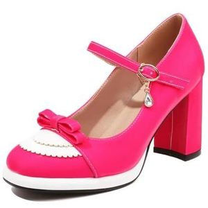 BKYWJTR6 Schattige prinsessenschoenen voor meisjes, strik, elegant, JK student, ronde neus, schattige schoenen met hoge hakken, vintage, schattige Lolita-schoenen, cosplay schoenen, roze, 42 EU