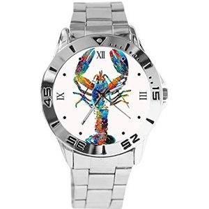 Kleurrijke kreeft kunst ontwerp analoog polshorloge quartz zilveren wijzerplaat klassieke roestvrij stalen band vrouwen mannen horloge