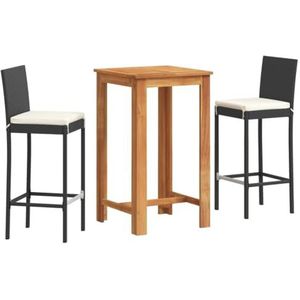 vidaXL 3-delige Tuinbarset massief acaciahout en poly rattan zwart, statafel, partytafel, bar tafel, hoge tafel, bistrotafel, hoge eettafel, sta tafel