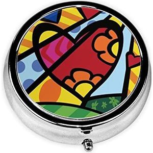 Kleurrijke Hart Gedrukt Pil Organizer Pil Doos Pil Case Draagbaar voor Portemonnee Pocket Ronde Metalen Pil Houder Organizer voor Dagelijkse Geneeskunde