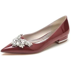 EICOFF Dames Lage Hakken Gesloten Teen Sandalen Strass Puntige Neus Flats Bruiloft Bruidsschoenen Jurk Party Werk Dansen Schoenen,Burgundy,36 EU