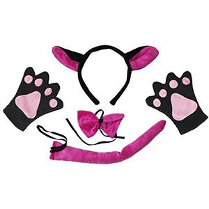 Wolf Hoofdband Hot Pink Bowtie Tail Handschoenen 4 st Kostuum voor Kind Verjaardag Party (Hot Roze)