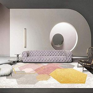 WQ-BBB Tapijten Easy To Care super zachte keuken tapijt Golden grijs roze polygoon geometrisch patroon ontwerp home design tapijt 140X200cm