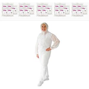 ARNOMED PP Wegwerp beschermpak wit, 50x full body pak maat XXL (150x183 cm), verf & lakpak met capuchon, witte wegwerp werkoverall voor mannen en vrouwen, latexvrije beschermende kleding.