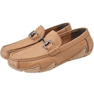 Comodish Loafers For Men Moccasins Round Toe Shoes Faux Crocodile Print Leather Lightweight Comfortable Flexible Prom Outdoor Slip-on (Color : Khaki, Size : 40 EU)