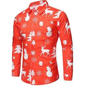 LRWEY Mannen Casual Button Down Denim Shirts Lange Mouw Jurk Shirt Kerst Thema Blouse Voor Mannen Rood, Rood, XL