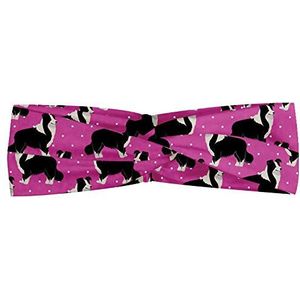 ABAKUHAUS Roze Stippen Hoofdband, Furry Hond van de collie, Elastische en Zachte Bandana voor Dames, voor Sport en Dagelijks Gebruik, Pink Charcoal Grey