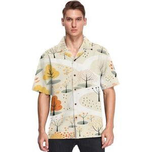 KAAVIYO Boom Herfst Art Shirts voor Mannen Korte Mouw Button Down Hawaii Shirt voor Zomer Strand, Patroon, L