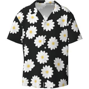 EdWal Witte Daisy Print Heren Korte Mouw Button Down Shirts Casual Losse Fit Zomer Strand Shirts Heren Jurk Shirts, Zwart, S