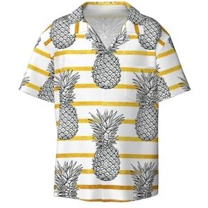 OdDdot Ananasprint Heren Button Down Shirt Korte Mouw Casual Shirt voor Mannen Zomer Business Casual Jurk Shirt, Zwart, 3XL