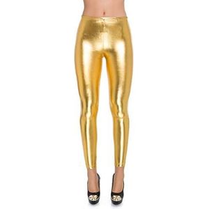 FUTURO FASHION Dames wetlook latex legging kunstleer glanzende kleuren zilver goud hoge taille & klassieke maten 8-20, Goud Klassieke Taille, 44 NL