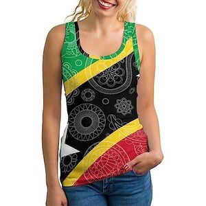 Saint Kitts en Nevis Paisley vlag mode tanktop voor vrouwen gym sport T-shirts mouwloos slank yoga blouse T-shirt 2XL